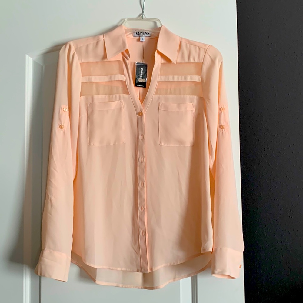 Pink blouse with sheer panels